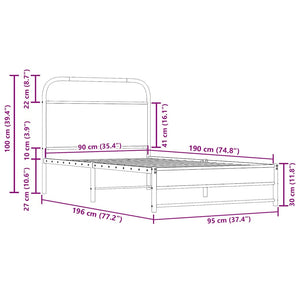 Giroletto senza Materasso-Struttura Letto Rovere Fumo 90x190 cm in Truciolato 200293