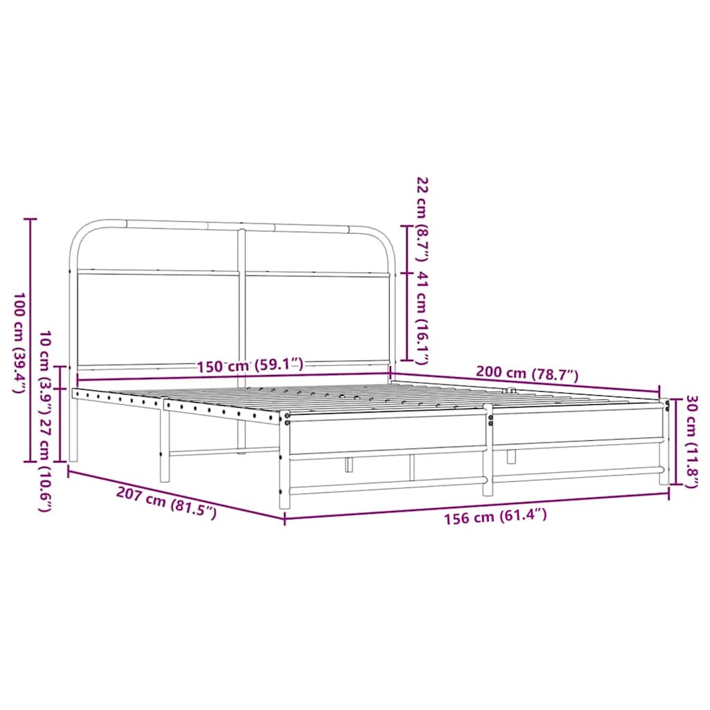 Giroletto senza Materasso-Struttura Letto Rovere Marrone 150x200 cm Truciolato 716761