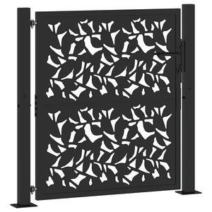 vidaXL Cancello Giardino Nero 105x106 cm in Acciaio Design a Foglia