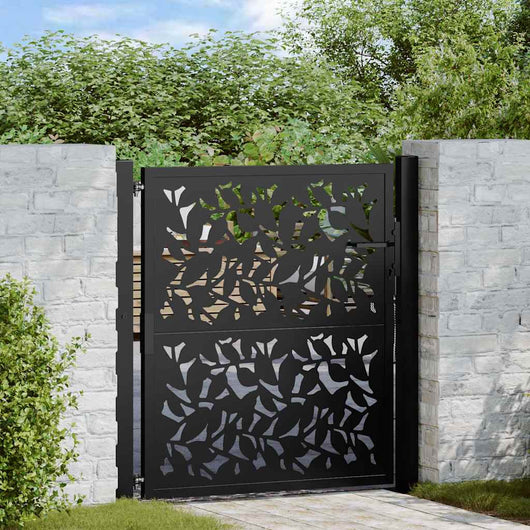 Cancello Giardino Nero 105x106 cm in Acciaio Design a Foglia 4100959