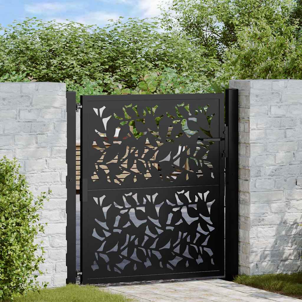 vidaXL Cancello Giardino Nero 105x106 cm in Acciaio Design a Foglia