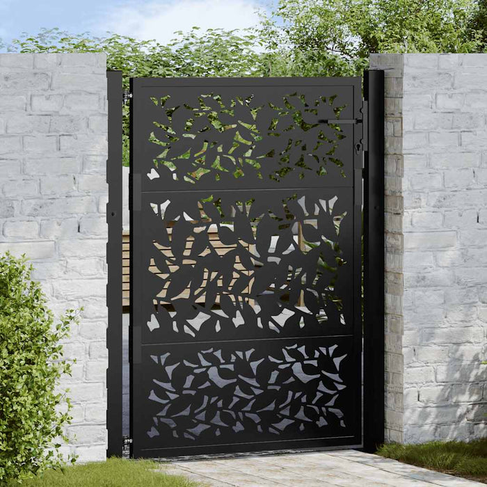 Cancello Giardino Nero 105x130 cm in Acciaio Design a Foglia
