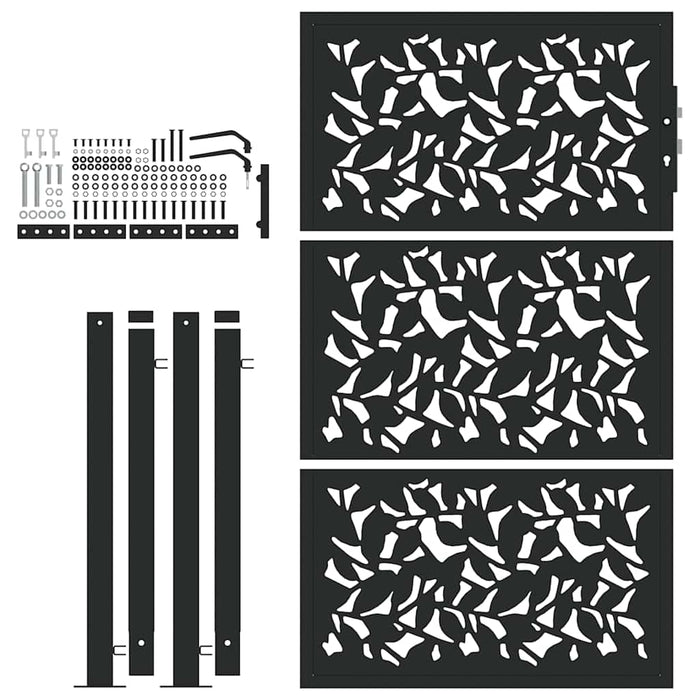 Cancello Giardino Nero 105x155 cm in Acciaio Design a Foglia