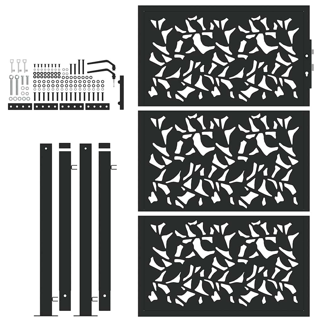 Cancello Giardino Nero 105x155 cm in Acciaio Design a Foglia 4100961