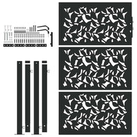 Cancello Giardino Nero 105x155 cm in Acciaio Design a Foglia 4100961