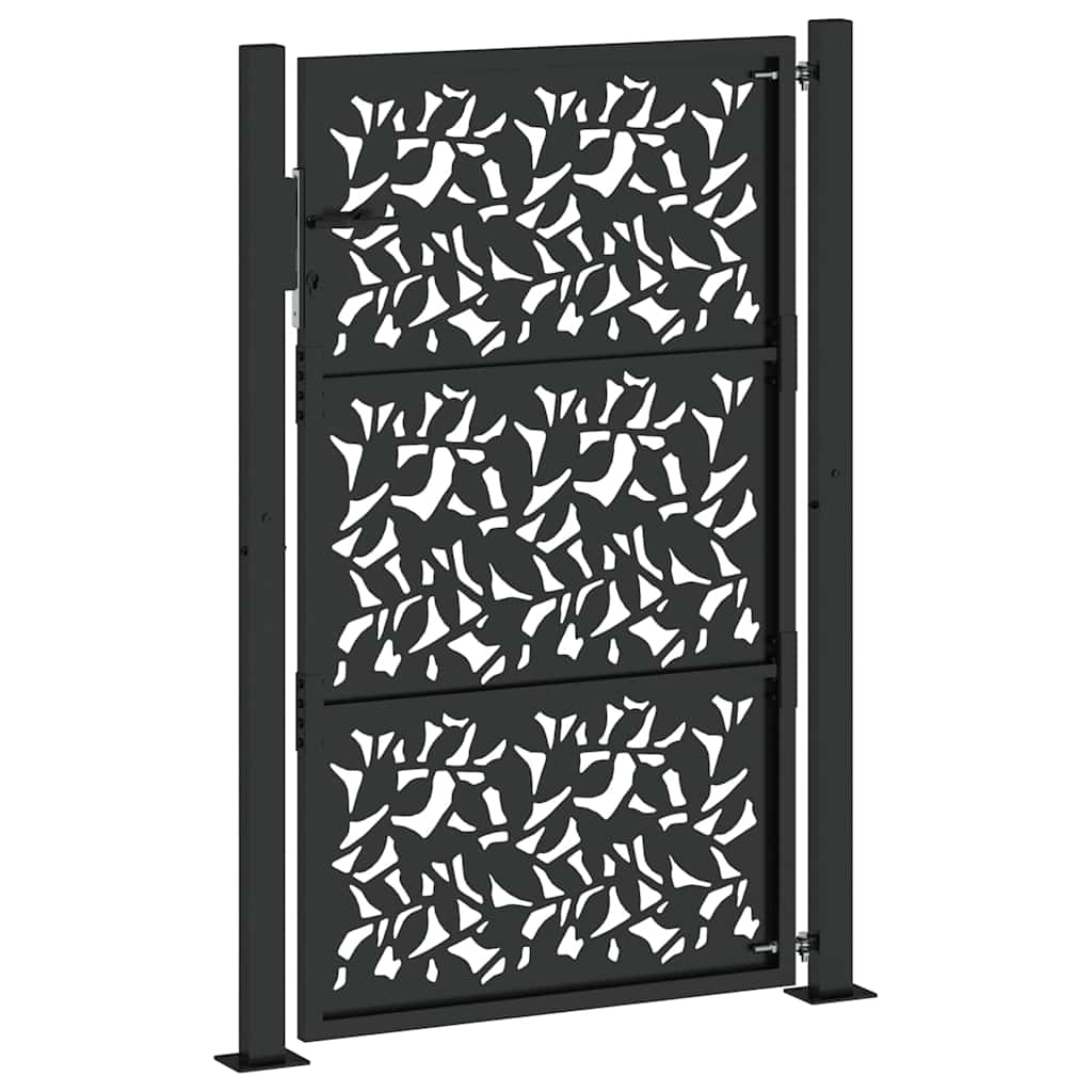 Cancello Giardino Nero 105x155 cm in Acciaio Design a Foglia
