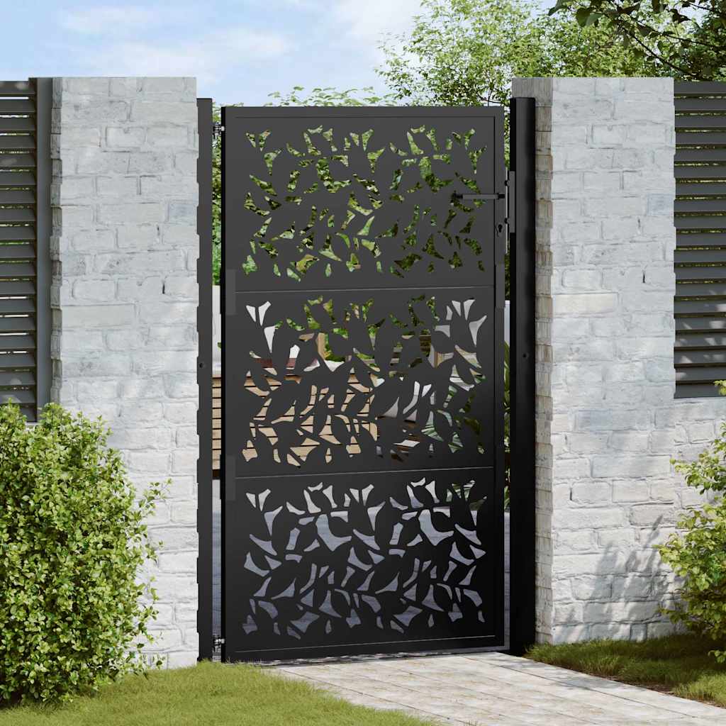 Cancello Giardino Nero 105x155 cm in Acciaio Design a Foglia