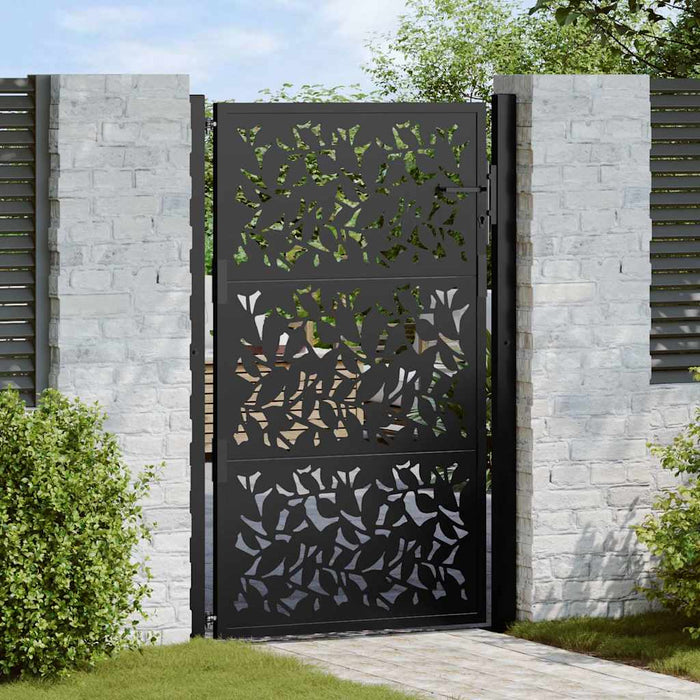 Cancello Giardino Nero 105x155 cm in Acciaio Design a Foglia 4100961