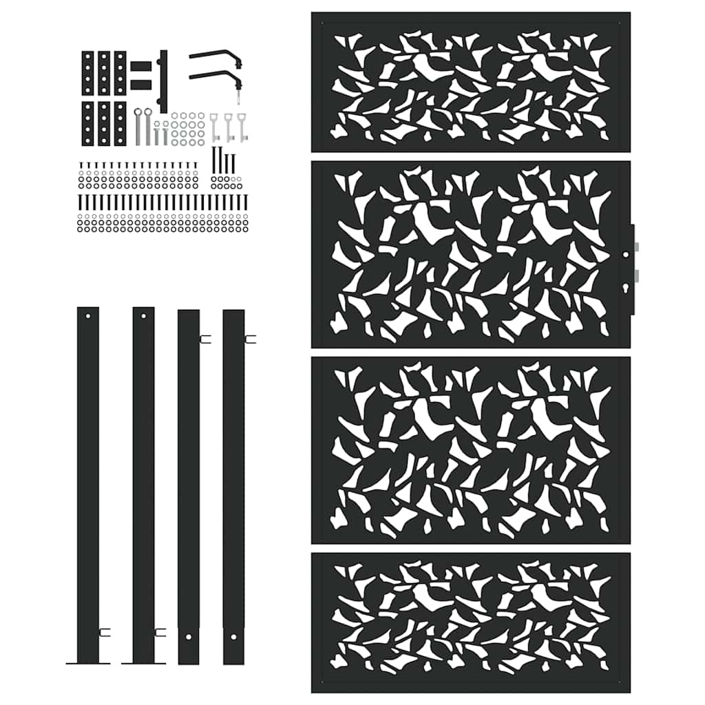 Cancello Giardino Nero 105x180 cm in Acciaio Design a Foglia