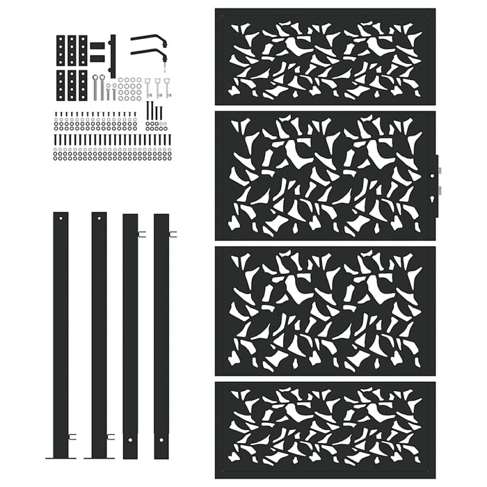 Cancello Giardino Nero 105x180 cm in Acciaio Design a Foglia