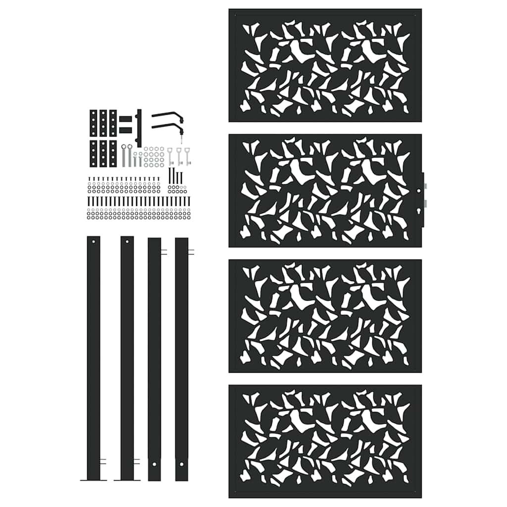 Cancello Giardino Nero 105x205 cm in Acciaio Design a Foglia 4100963