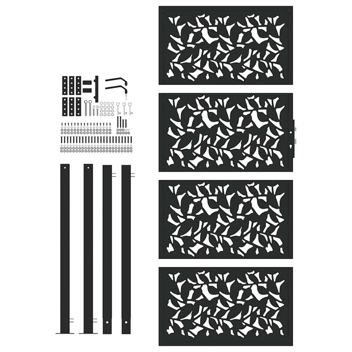 Cancello Giardino Nero 105x205 cm in Acciaio Design a Foglia 4100963