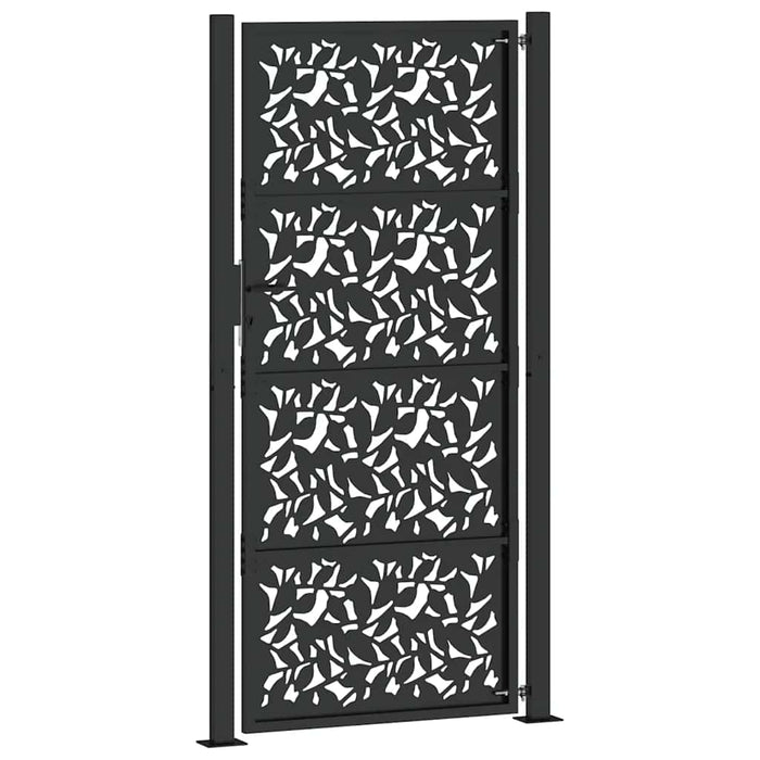 Cancello Giardino Nero 105x205 cm in Acciaio Design a Foglia