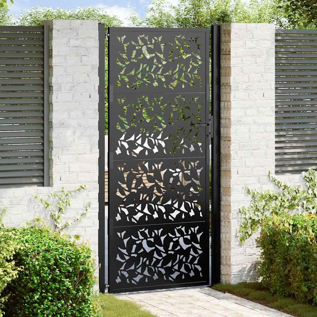 Cancello Giardino Nero 105x205 cm in Acciaio Design a Foglia 4100963