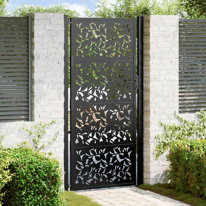 Cancello Giardino Nero 105x205 cm in Acciaio Design a Foglia 4100963