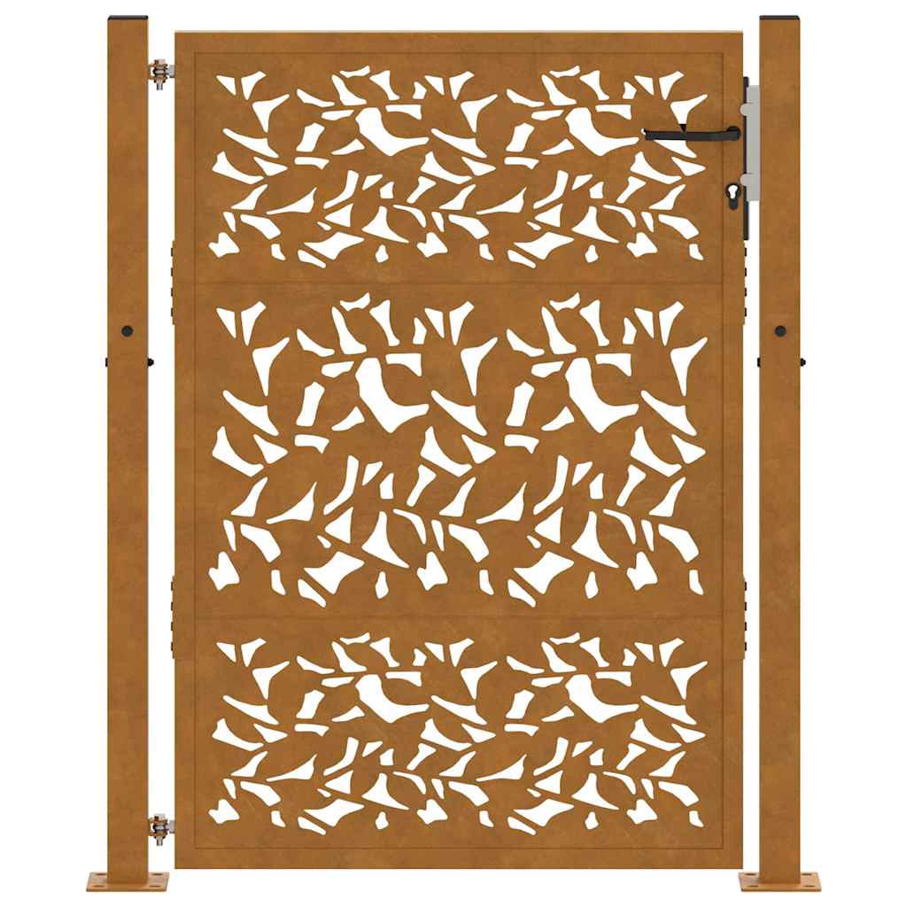 Cancello da Giardino 105x130 cm Acciaio Corten Design a Foglia 4100965