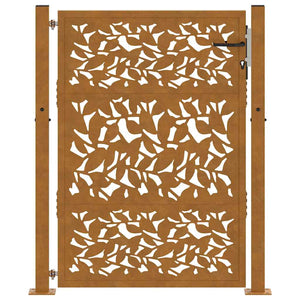 Cancello da Giardino 105x130 cm Acciaio Corten Design a Foglia 4100965