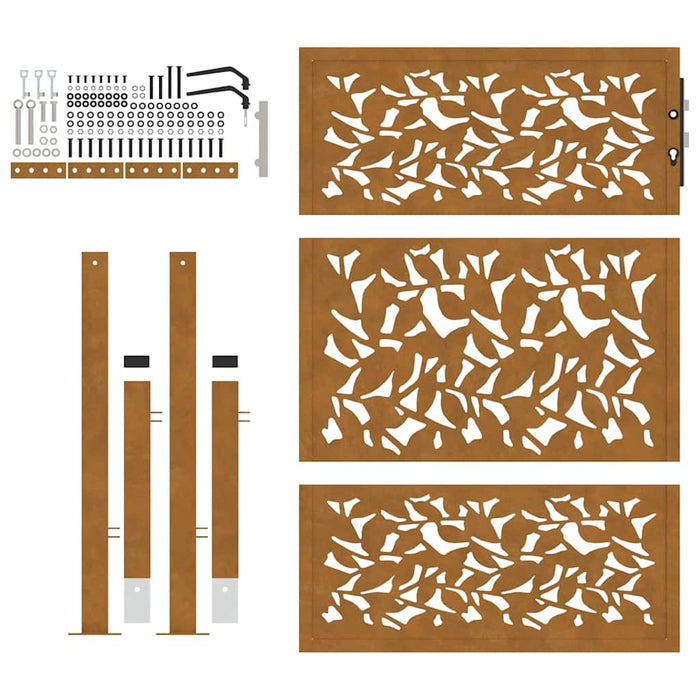 Cancello da Giardino 105x130 cm Acciaio Corten Design a Foglia 4100965