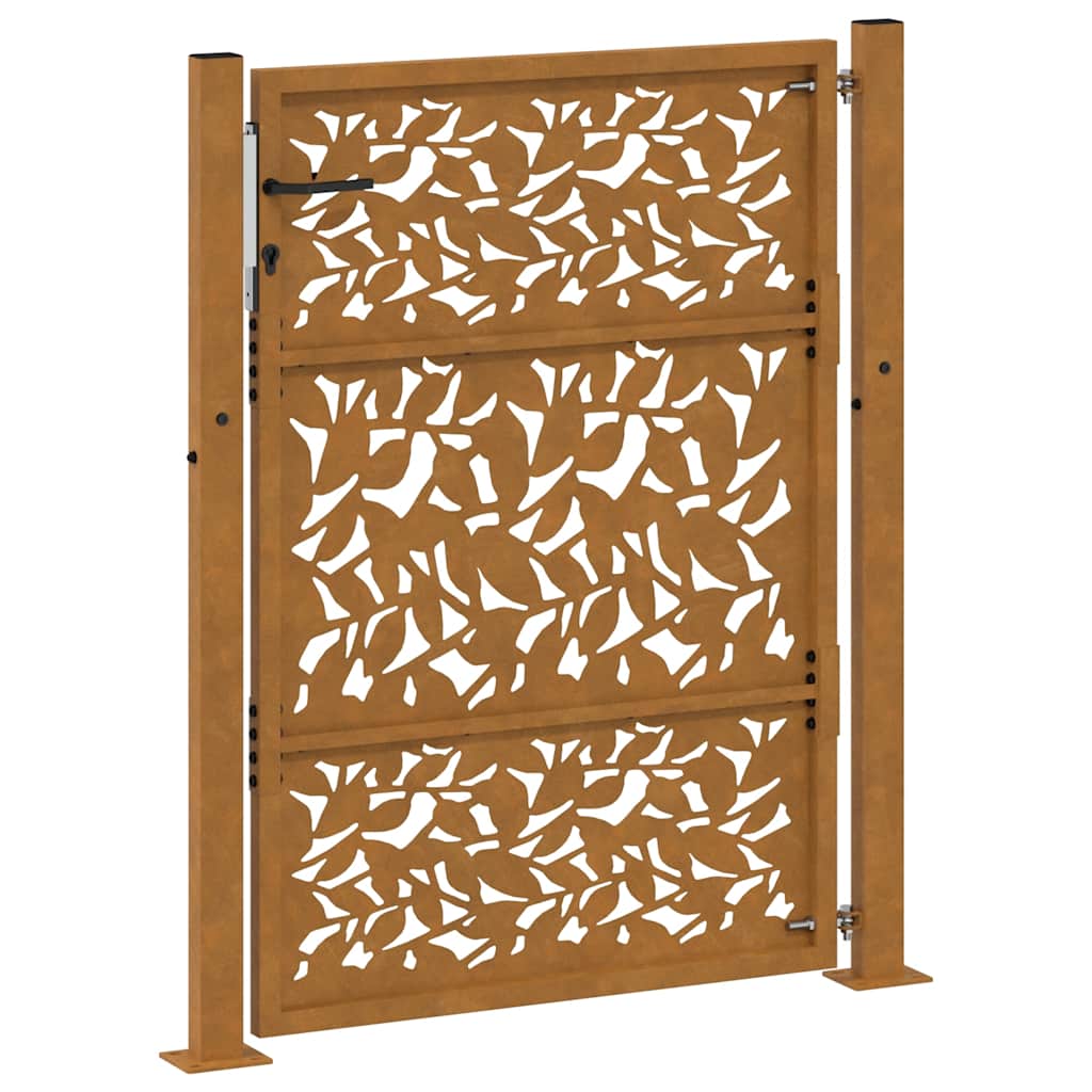 Cancello da Giardino 105x130 cm Acciaio Corten Design a Foglia 4100965