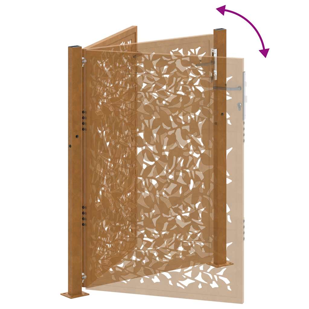 Cancello da Giardino 105x130 cm Acciaio Corten Design a Foglia 4100965