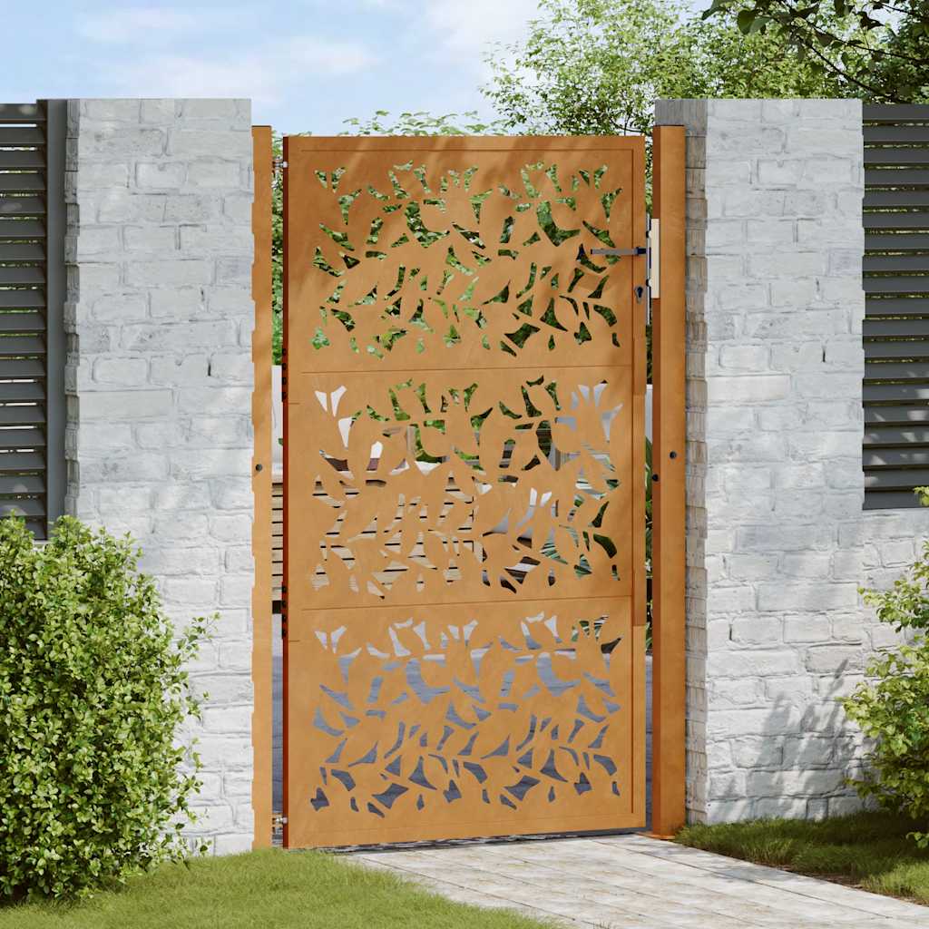 Cancello da Giardino 105x155 cm Acciaio Corten Design a Foglia 4100966