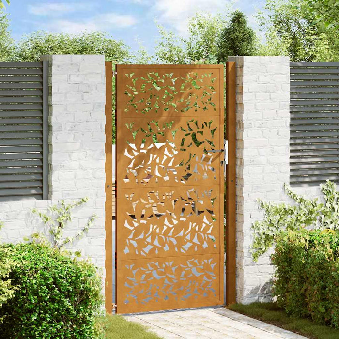 vidaXL Cancello da Giardino 105x180 cm Acciaio Corten Design a Foglia