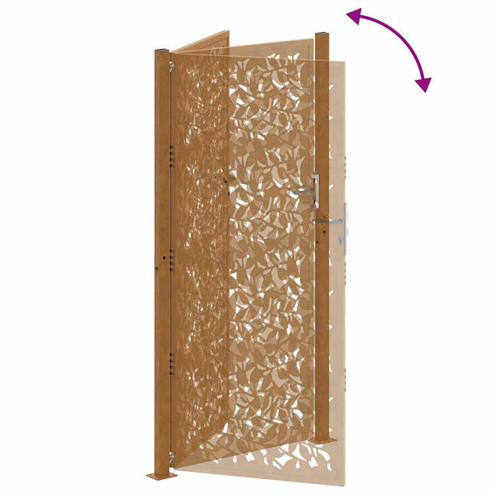 Cancello da Giardino 105x205 cm Acciaio Corten Design a Foglia