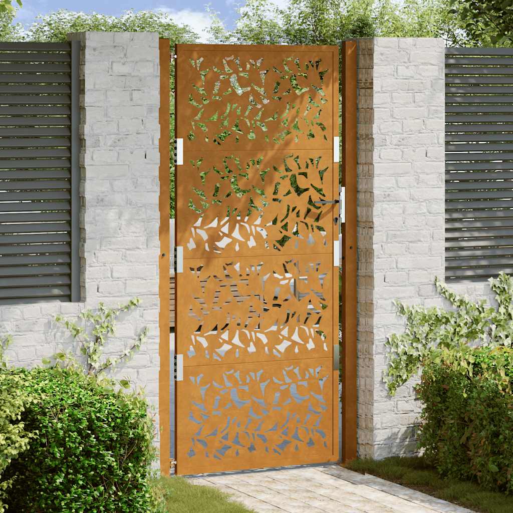 Cancello da Giardino 105x205 cm Acciaio Corten Design a Foglia 4100968