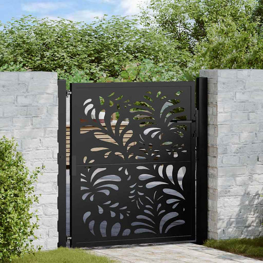 Cancello Giardino Nero 105x106 cm in Acciaio Design Ondulato 4100969