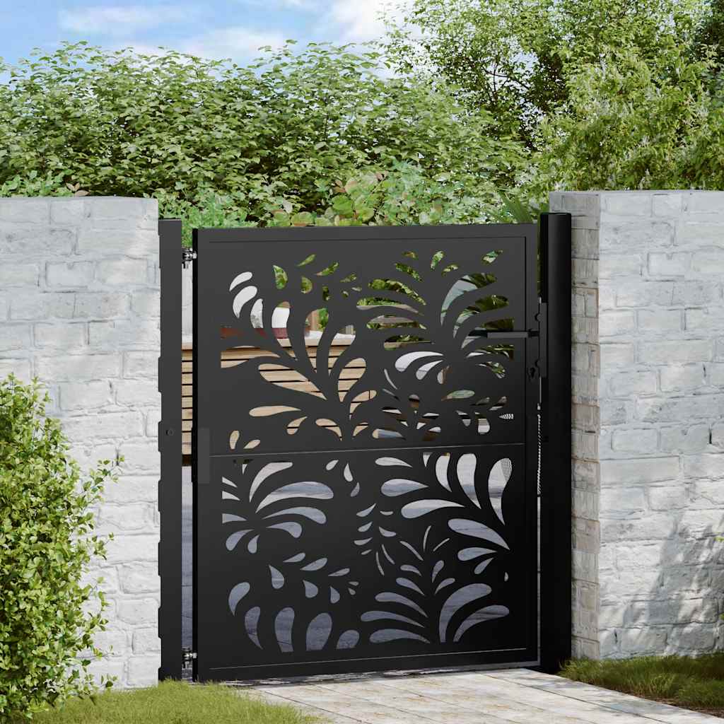 vidaXL Cancello Giardino Nero 105x106 cm in Acciaio Design Ondulato