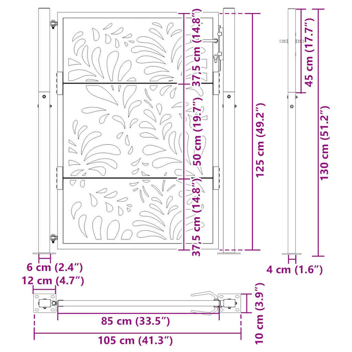 Cancello Giardino Nero 105x130 cm in Acciaio Design Ondulato 4100970
