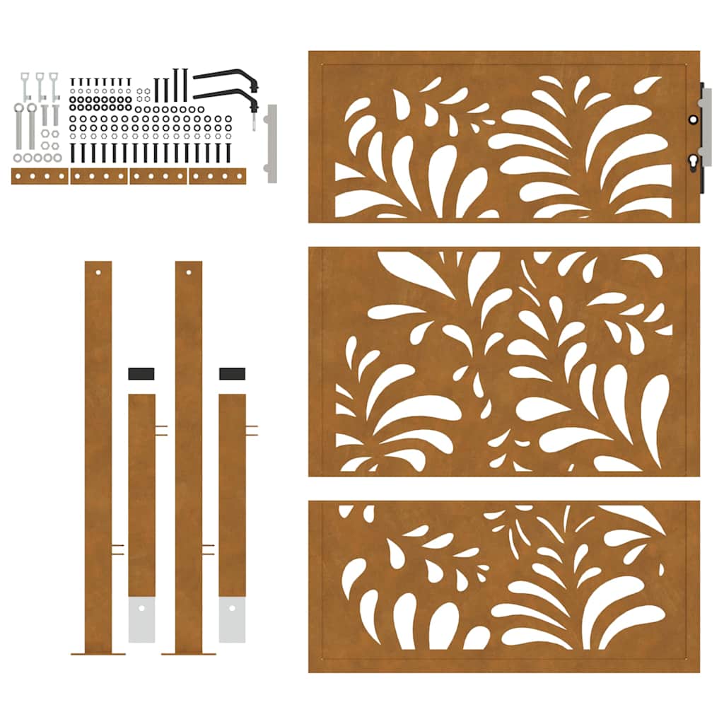 Cancello da Giardino 105x130 cm Acciaio Corten Design Ondulato 4100975