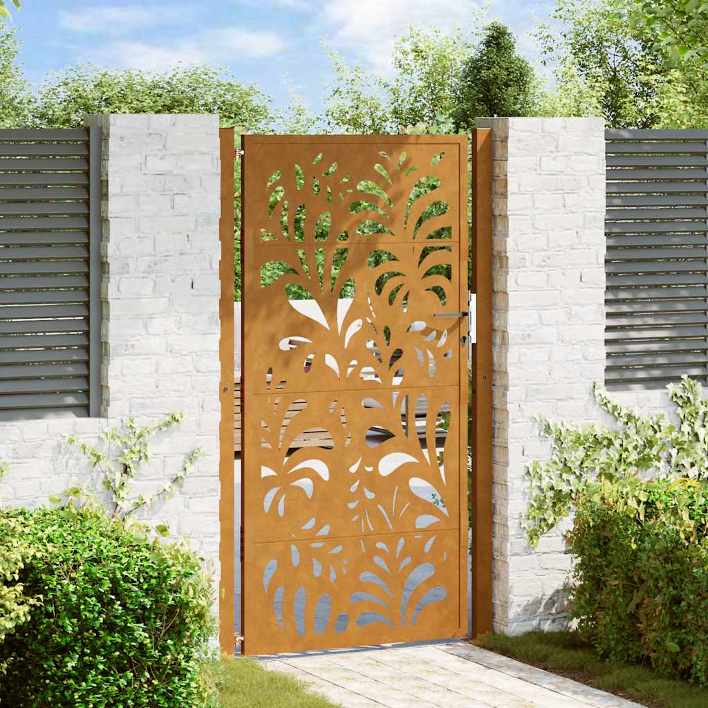 Cancello da Giardino 105x180 cm Acciaio Corten Design Ondulato