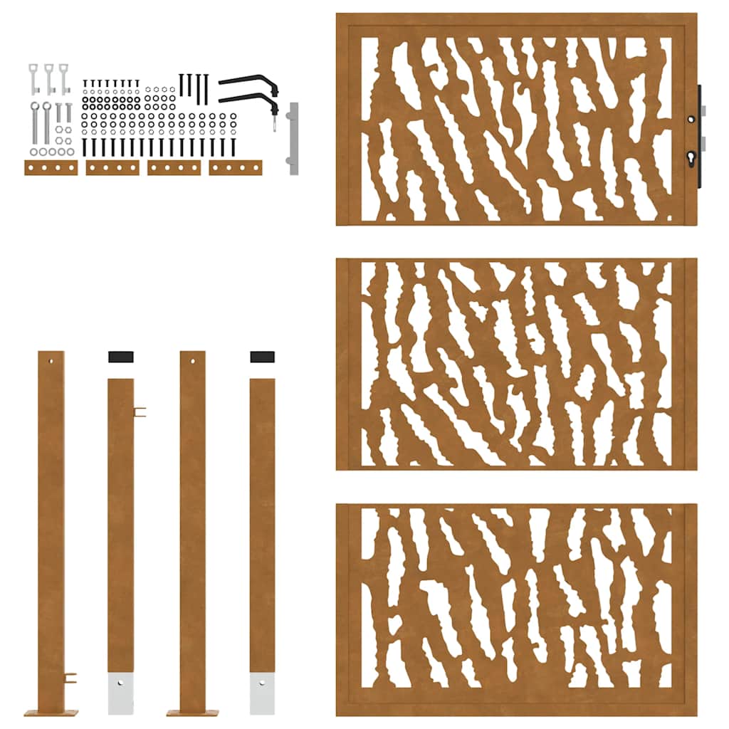 vidaXL Cancello da Giardino 105x155 cm Acciaio Corten Design a Traccia