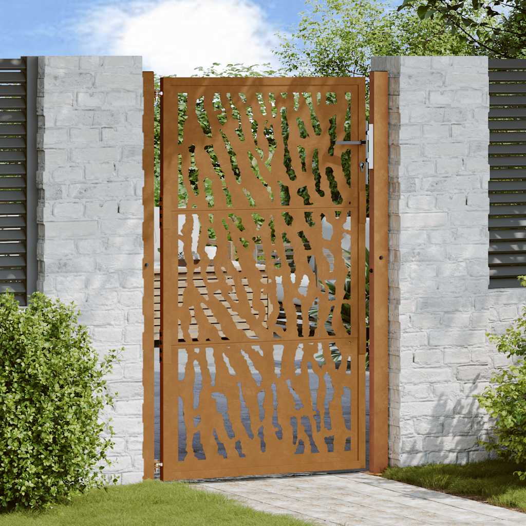 vidaXL Cancello da Giardino 105x155 cm Acciaio Corten Design a Traccia