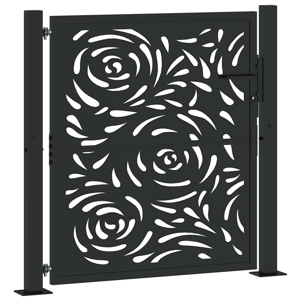 Cancello Giardino Nero 105x106 cm in Acciaio Design a Fiamma 4100989