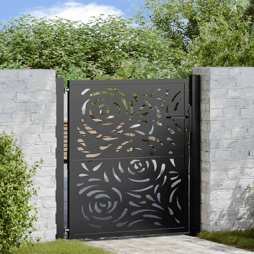 Cancello Giardino Nero 105x106 cm in Acciaio Design a Fiamma