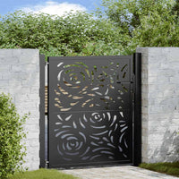 Cancello Giardino Nero 105x106 cm in Acciaio Design a Fiamma
