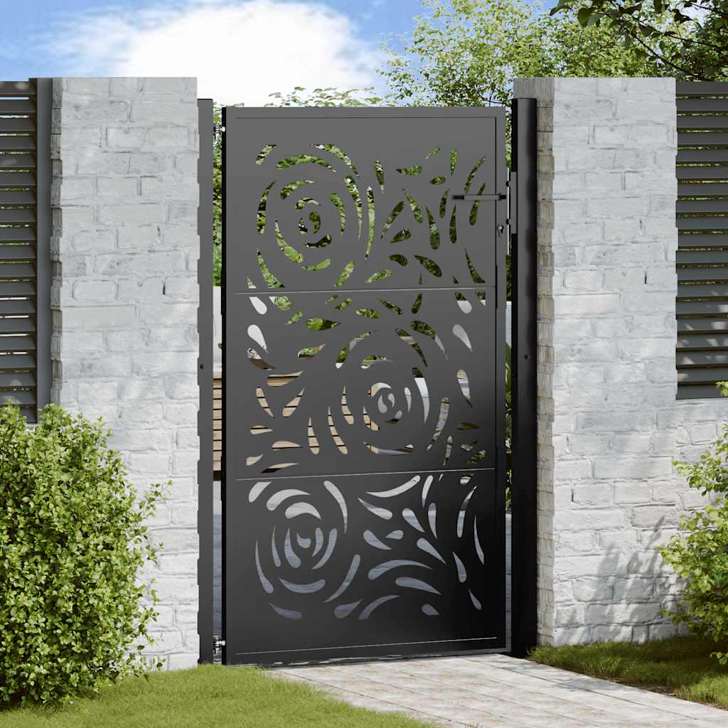 vidaXL Cancello Giardino Nero 105x155 cm in Acciaio Design a Fiamma