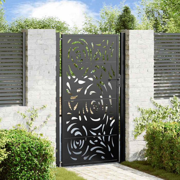 vidaXL Cancello Giardino Nero 105x180 cm in Acciaio Design a Fiamma