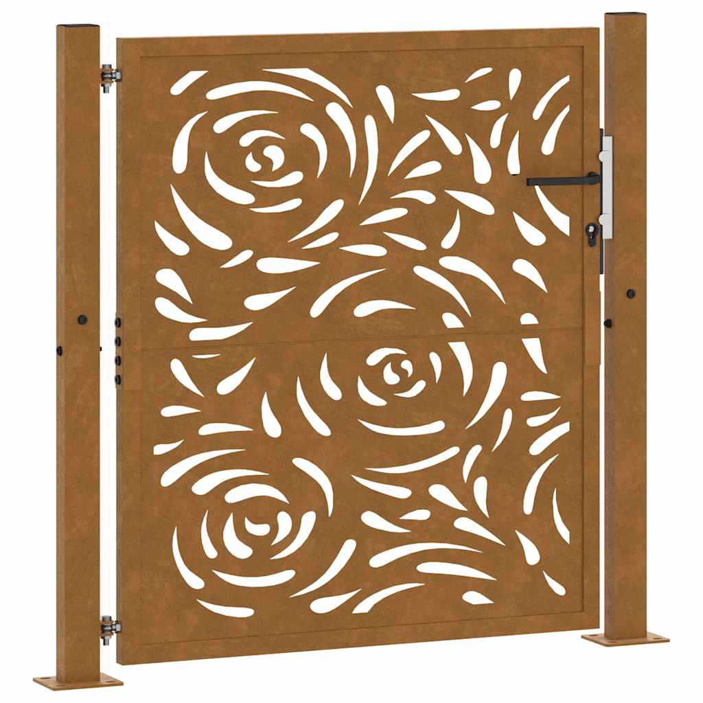 Cancello da Giardino 105x105 cm Acciaio Corten Design a Fiamma