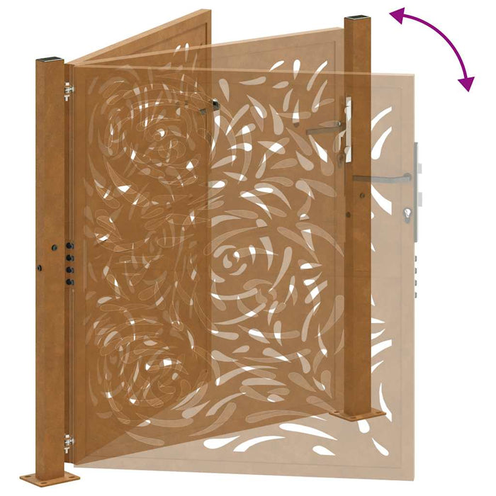Cancello da Giardino 105x105 cm Acciaio Corten Design a Fiamma 4100994
