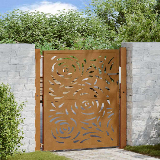 Cancello da Giardino 105x105 cm Acciaio Corten Design a Fiamma