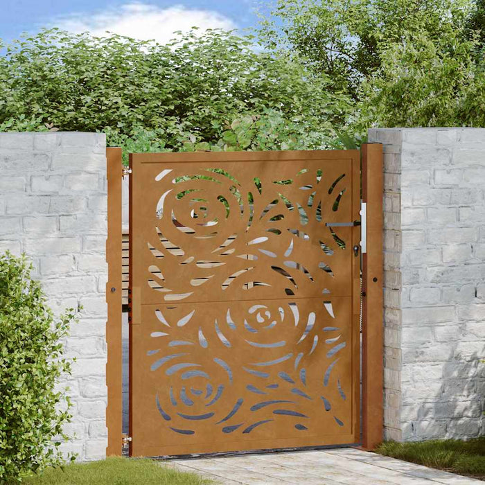 Cancello da Giardino 105x105 cm Acciaio Corten Design a Fiamma