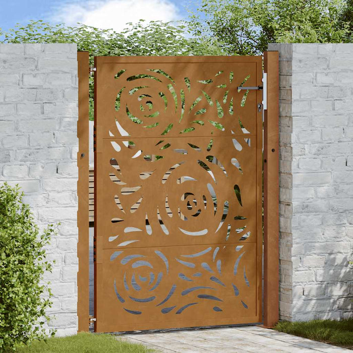 Cancello da Giardino 105x130 cm Acciaio Corten Design a Fiamma