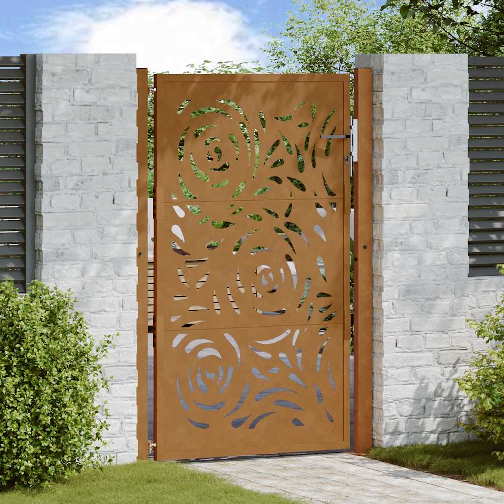 Cancello da Giardino 105x155 cm Acciaio Corten Design a Fiamma 4100996