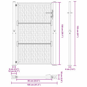 Cancello Giardino Nero 105x155 cm in Acciaio Design a Croce 4101001
