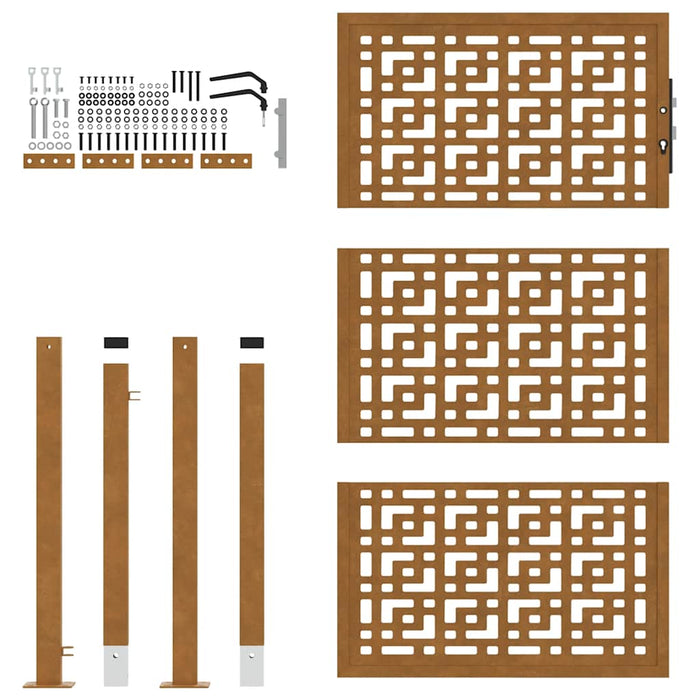 Cancello da Giardino 105x155 cm Acciaio Corten Design a Croce 4101006