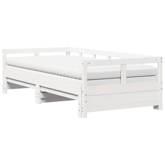 vidaXL Divano Letto con Rotelle e Materasso Bianco 90x200cm Legno Pino
