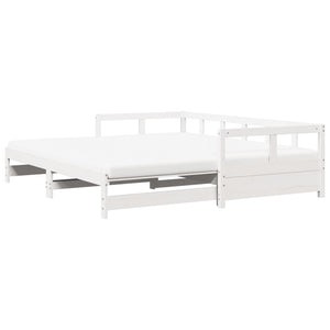 Divano Letto con Rotelle e Materasso Bianco 90x190cm Legno Pino